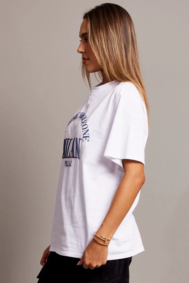 Modern Layer Anti Pilling Surface White Graphic Tee Short Sleeve