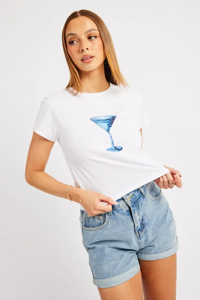 Timeless Look Travel convenience White Graphic Tee Short Sleeve