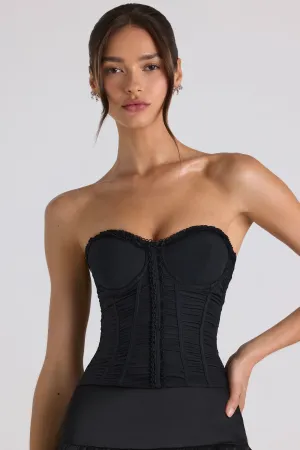 AdjustableCuffs Easy Tunic Ruched Lace-Up Strapless Corset Top in Black