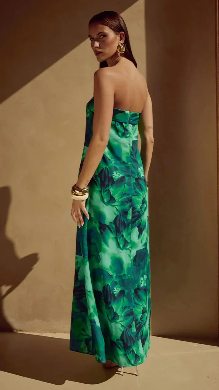 Poplin Smooth Stream Path Alba Maxi Dress - Calista Green