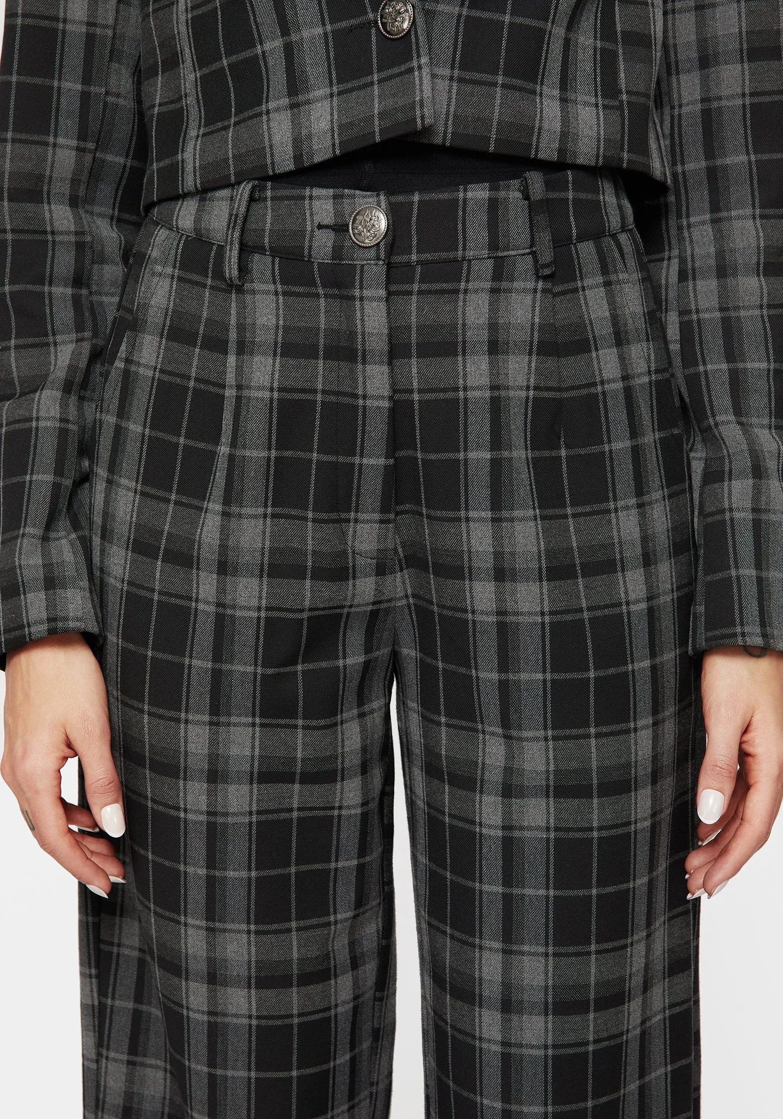 Dressy look Relax Fit Checkmate Wide Leg Culotte Trousers - Black