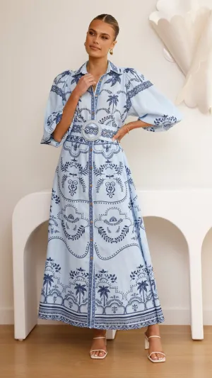 Xander Long Sleeve Maxi Dress - Indigo Bell Sleeve