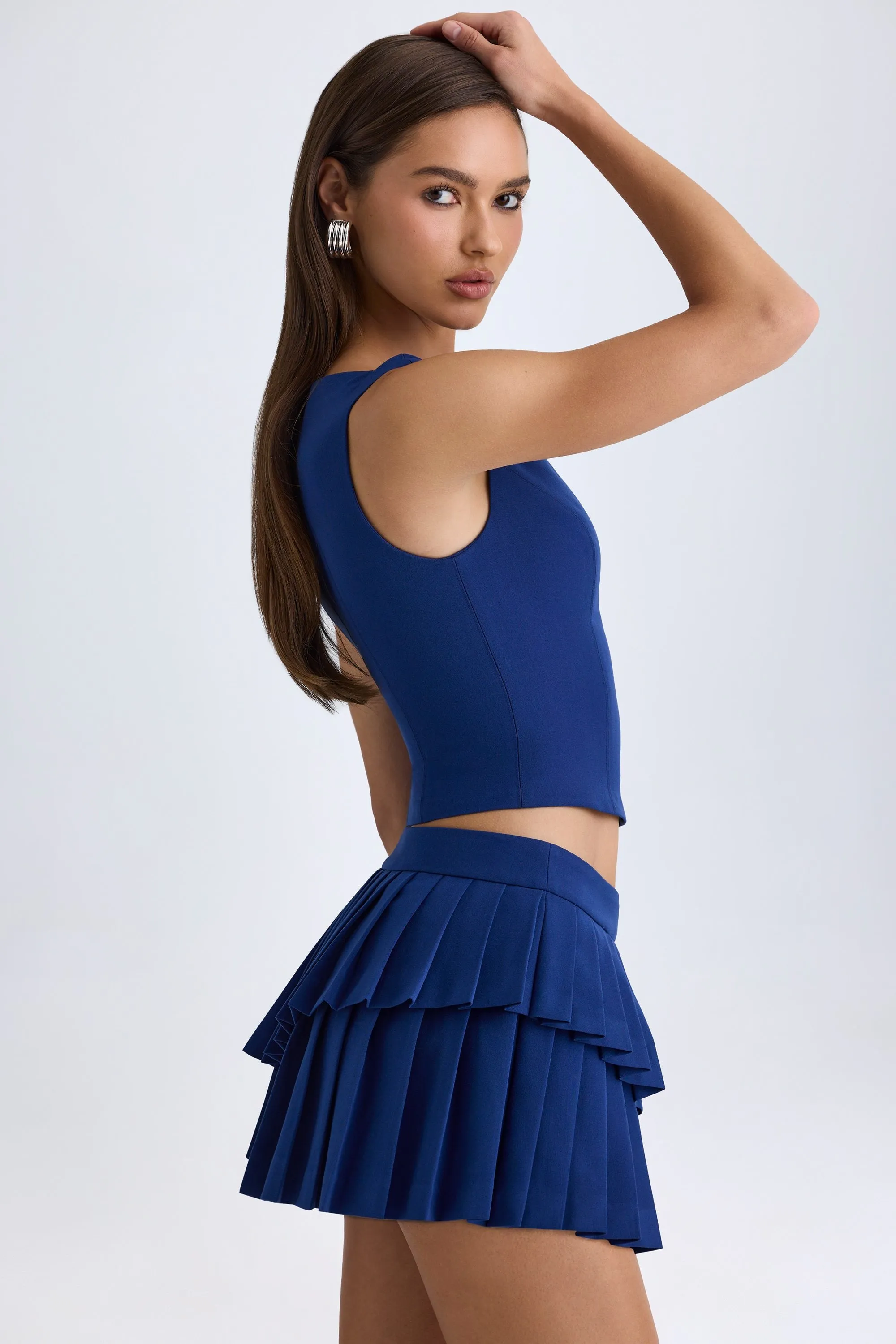 Oversized style Minimal Style Layered Pleated Low-Rise Mini Skirt in True Navy