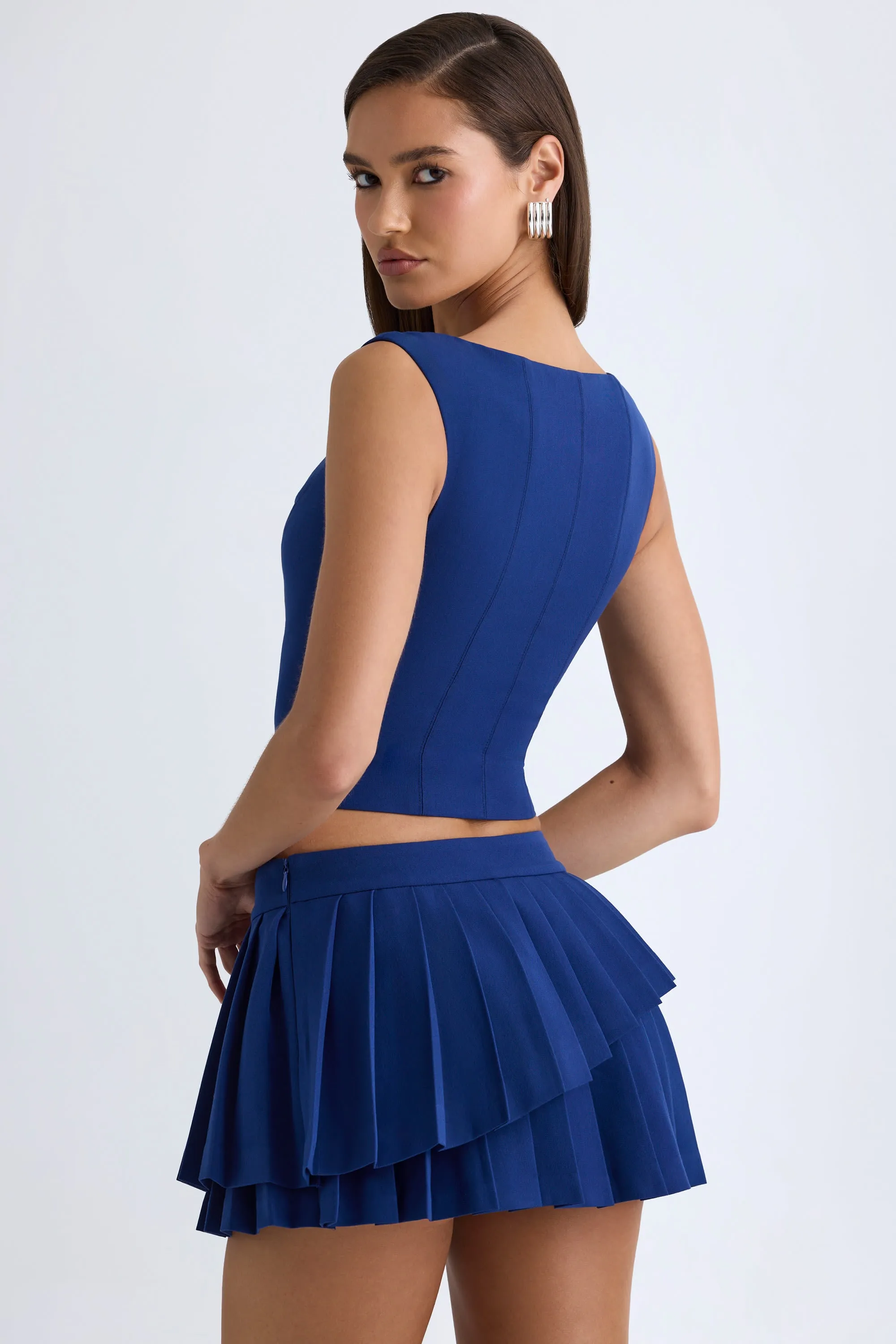 Layered Pleated Low-Rise Mini Skirt in True Navy Minimal Vibes