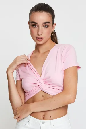 Pink Twist Front Everyday Wear Casual Trousers