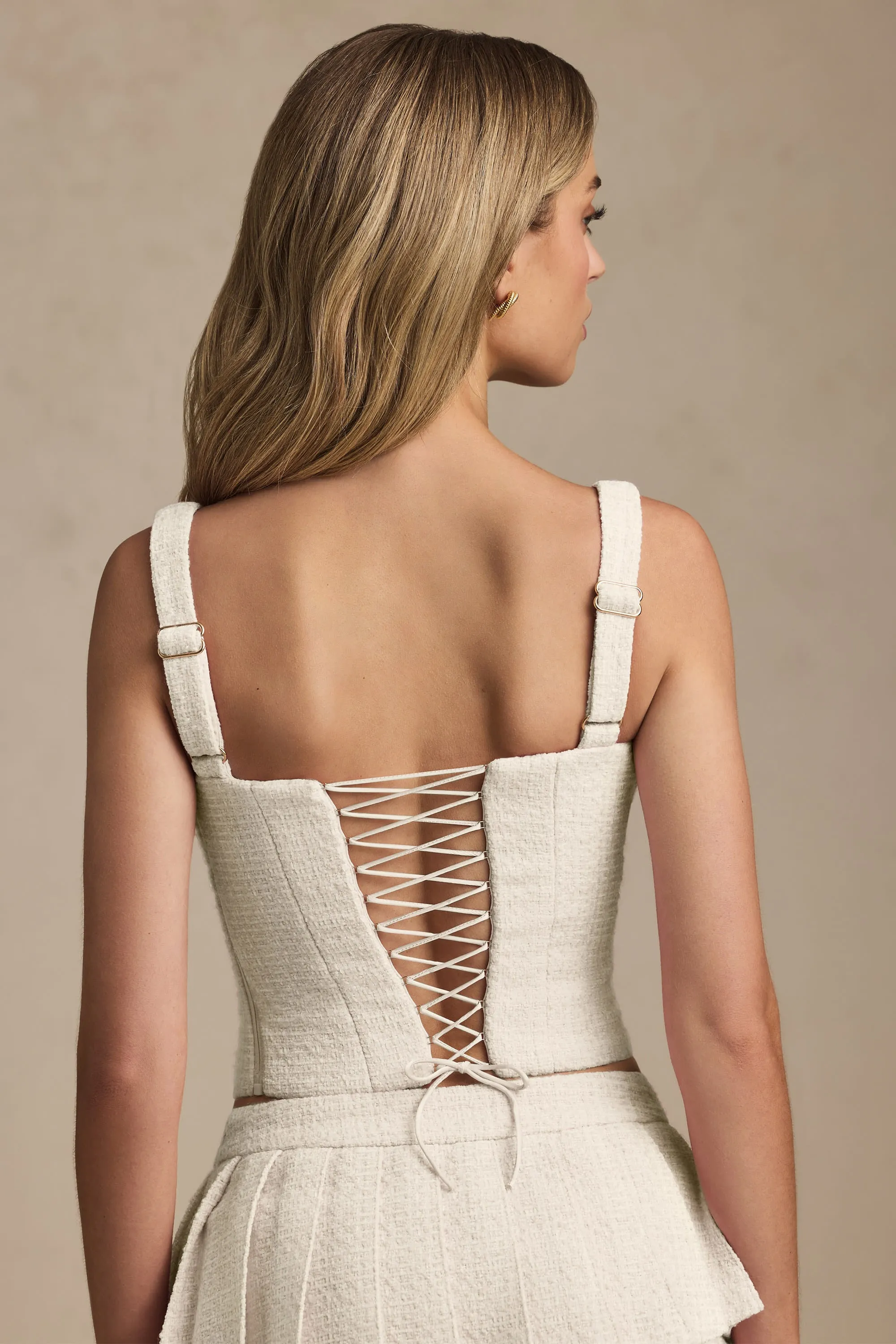 Stylish Jumper Lean Glow Lace-Up Corset Top in Ivory