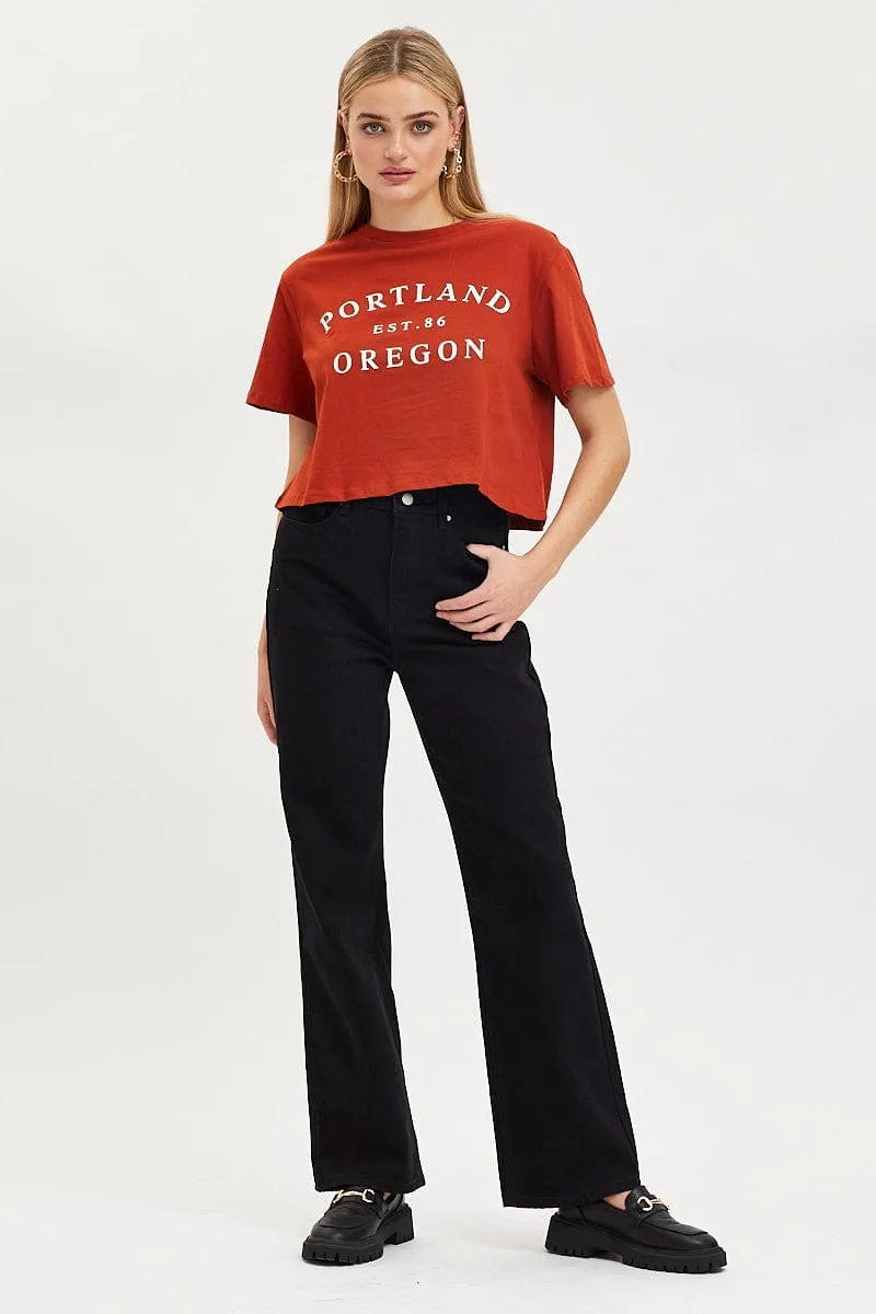SustainableManufacturing Brown Graphic T-Shirt Short Sleeve Crop