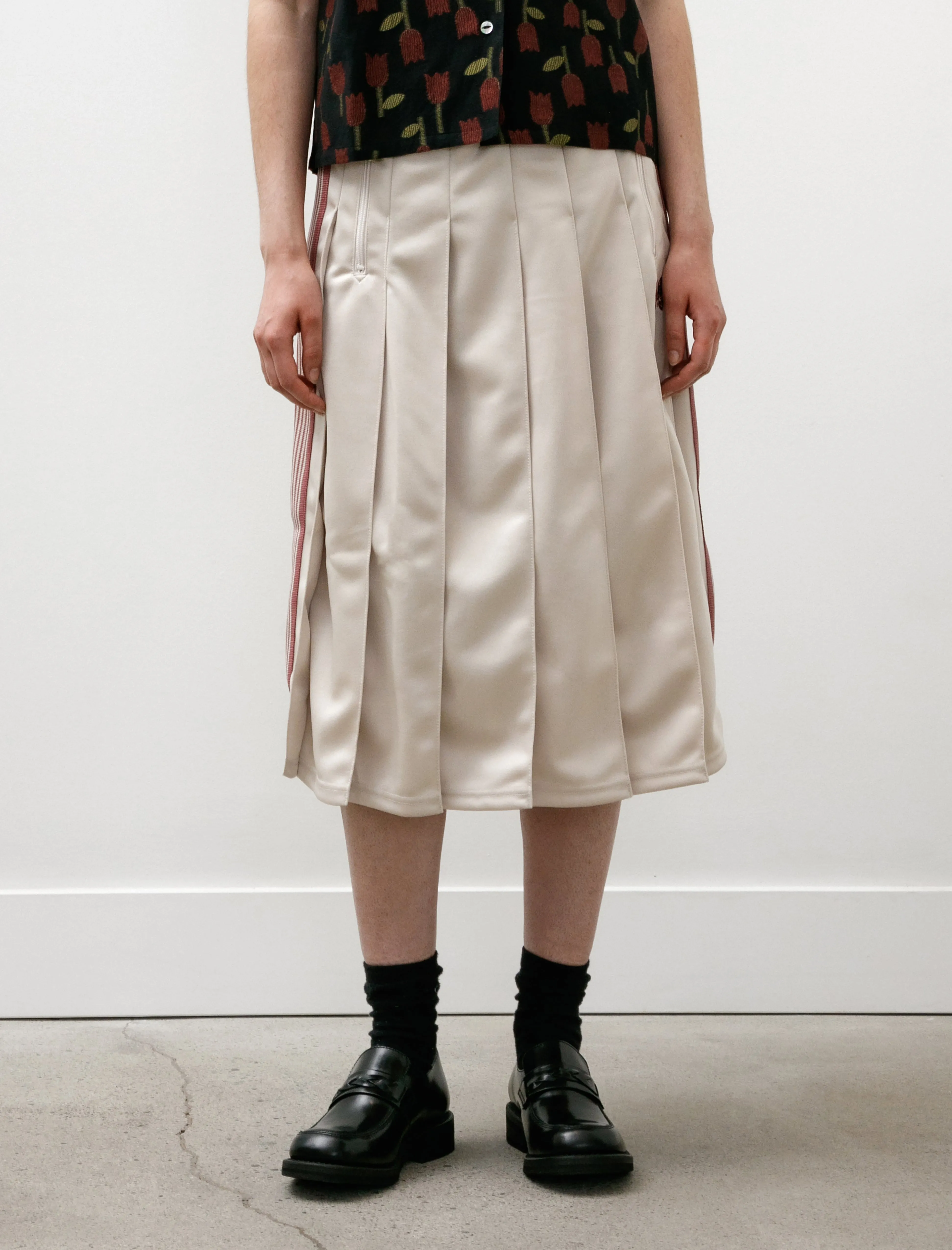 Pleated Track Skirt Poly Smooth Ivory Figure Flattering