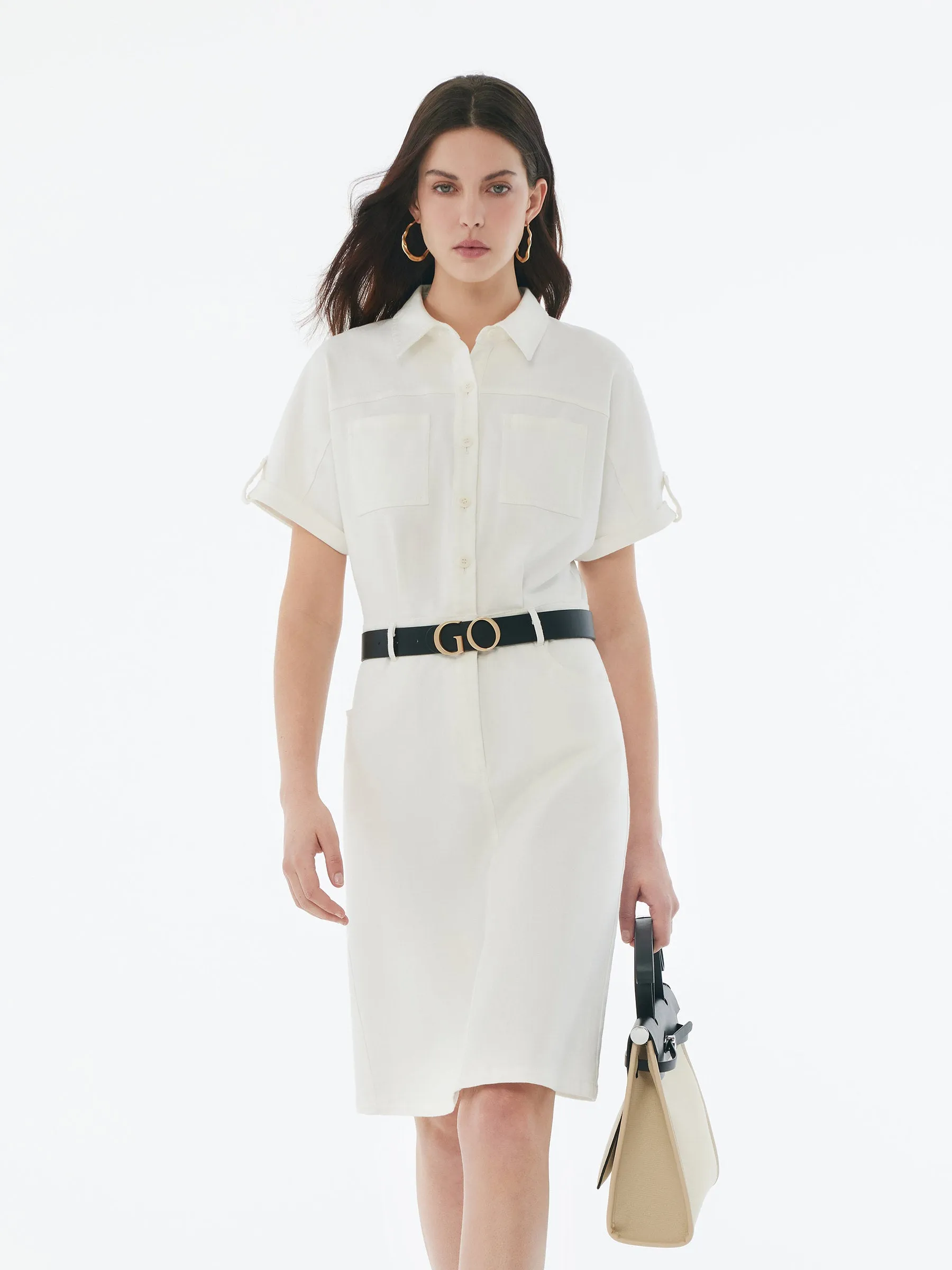 Hot Style Denim Women Mini Dress With GO Letter Leather Belt
