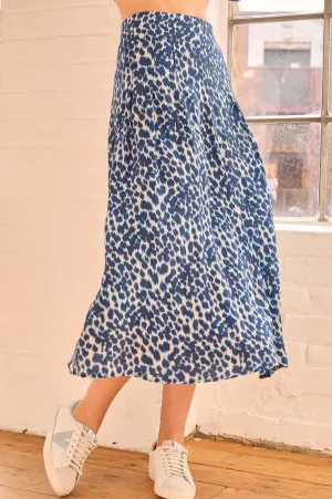 Mira Viscose Crepe Printed Skirt | Animal Ikat Navy/Cream Casual Edge Material Innovation