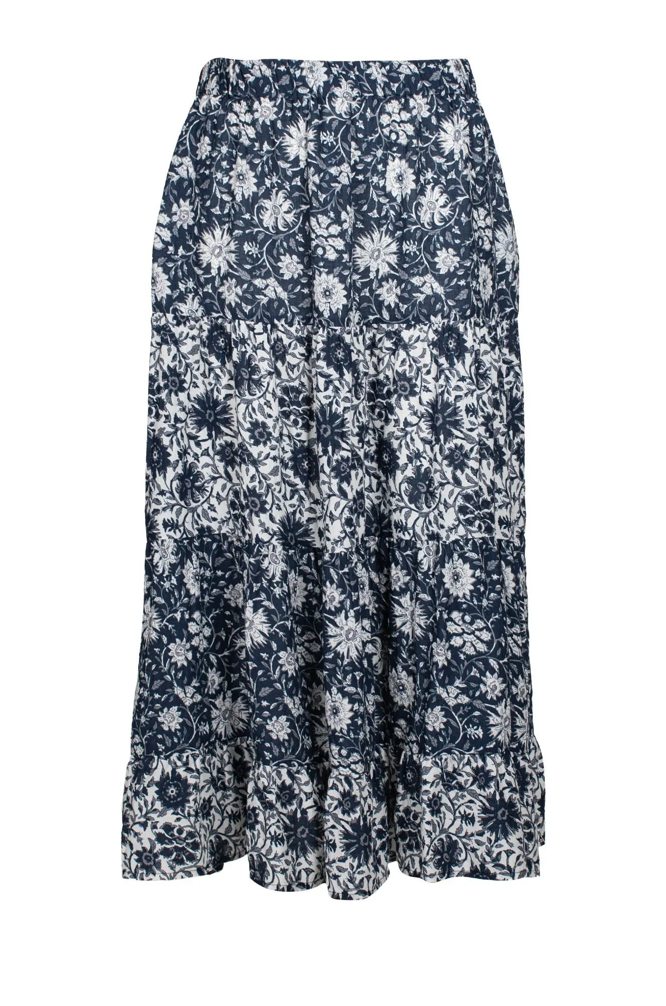 Drawstring closure Cozy Feel Skirt | Indigo Vines | 6540C1