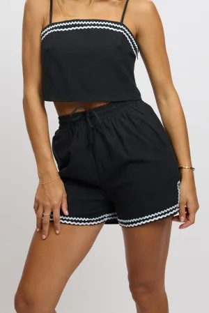 Black Shorts Elasticated Waist Ric Rac energetic look