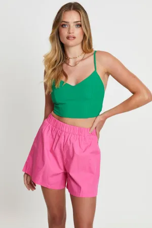 Green Crop Top Sleeveless V-Neck AntiStaticLining
