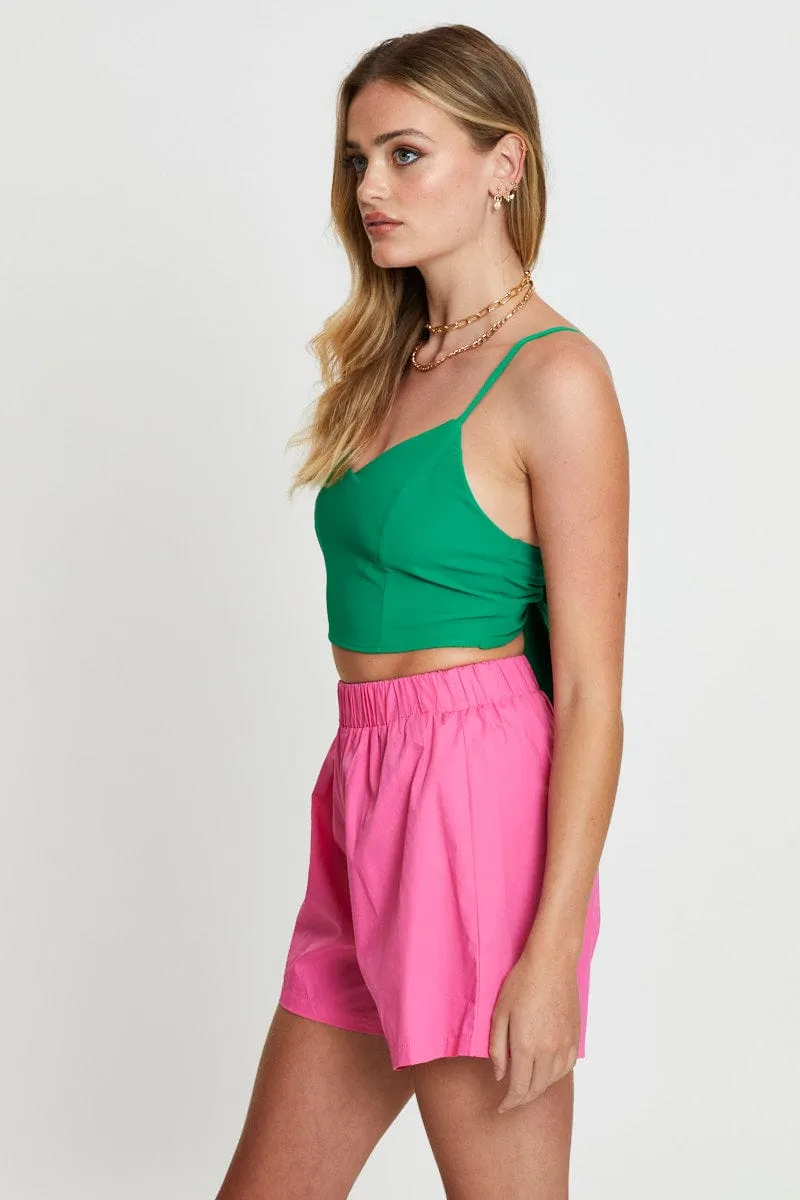 Green Crop Top Sleeveless V-Neck FlexibleMaterial