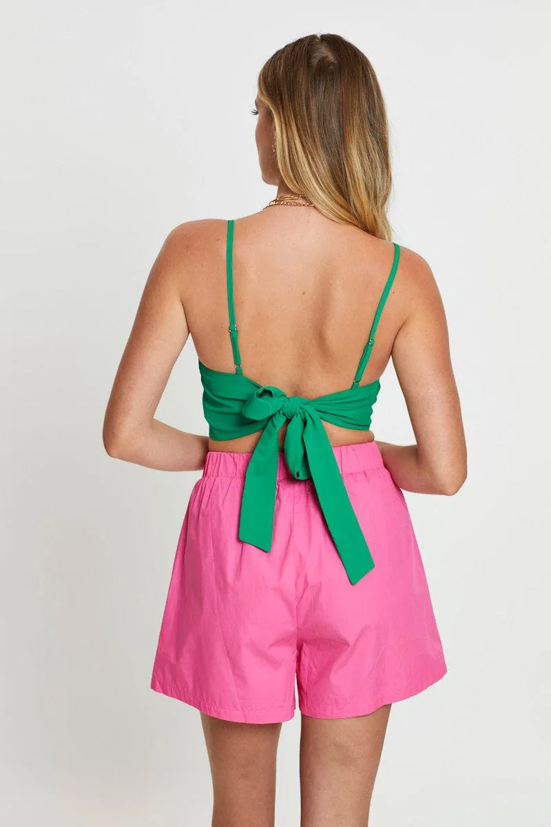 Green Crop Top Sleeveless V-Neck Versatile Scarf Easy Outfit