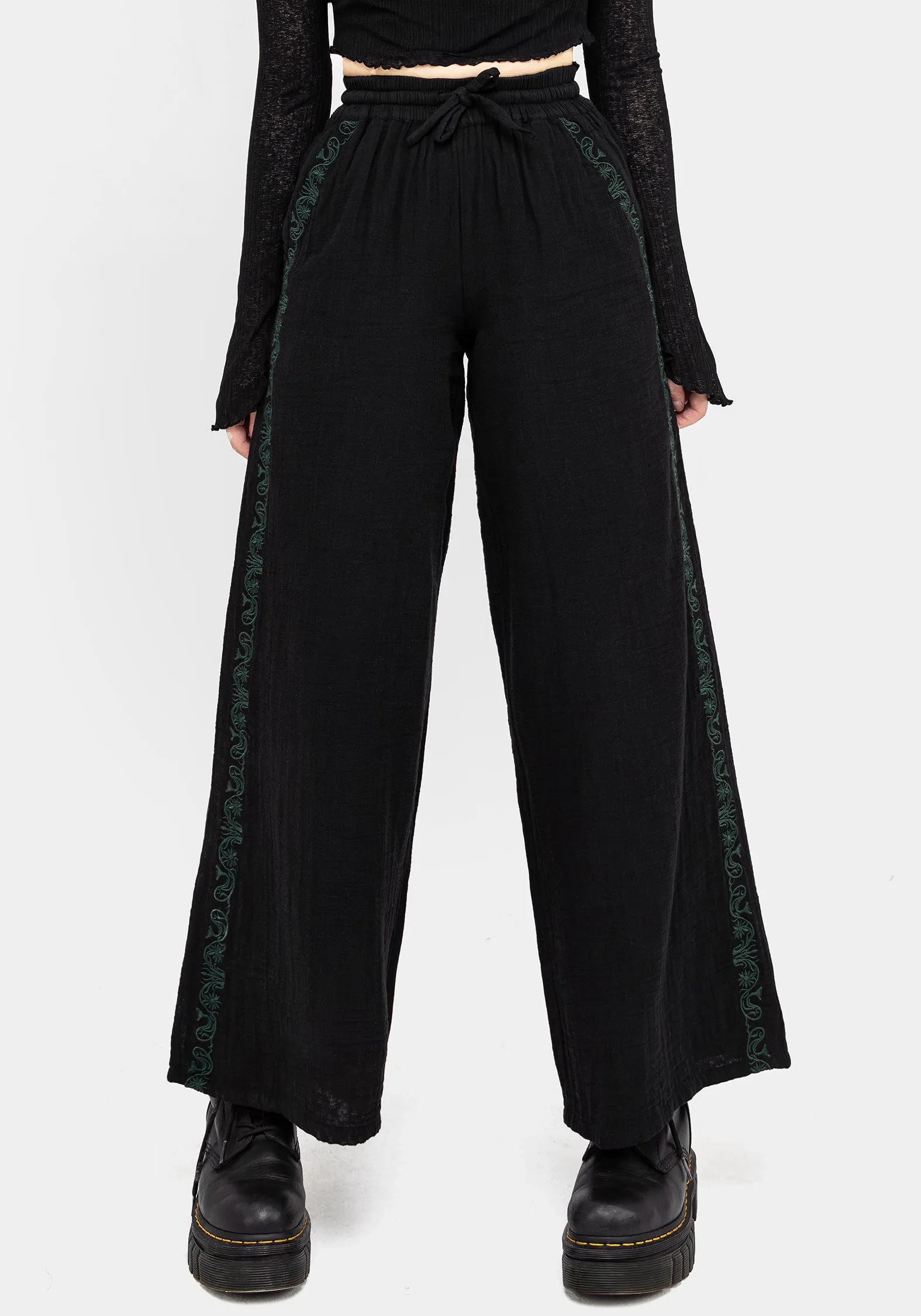 CompressionFitFabric Damiana Embroidered Cotton Trousers