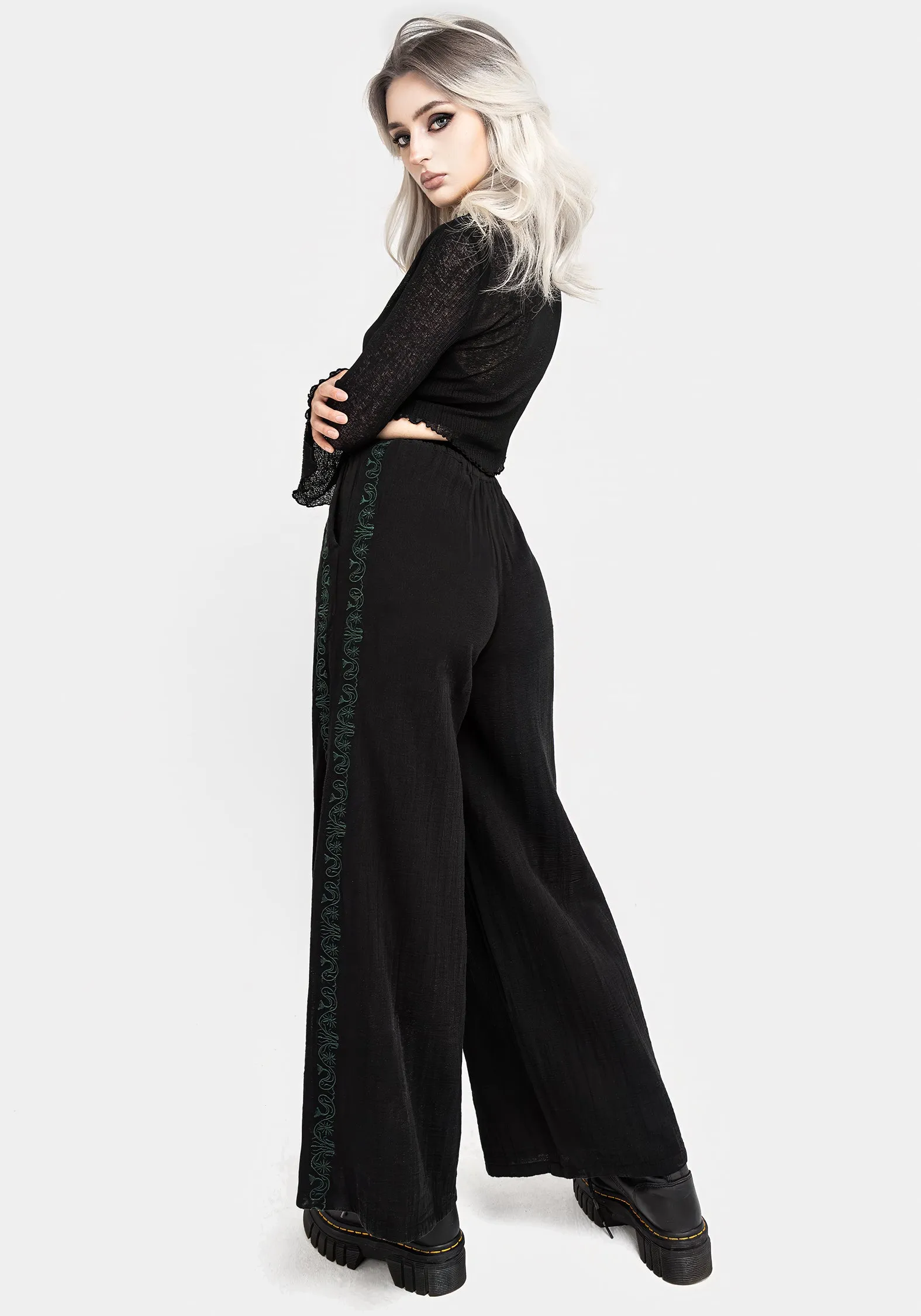 Slim Silhouette Damiana Embroidered Cotton Trousers