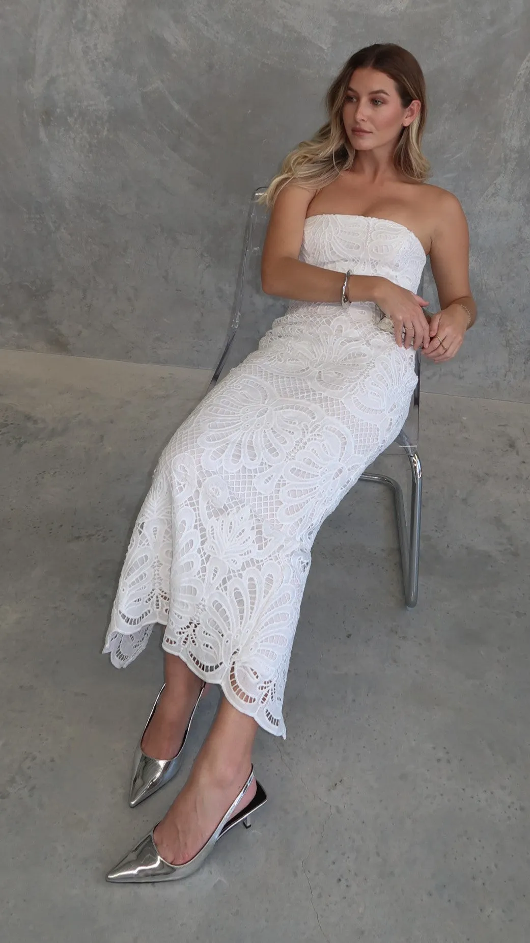 Marina Midi Dress - White Desk To Dinner Opal Glow