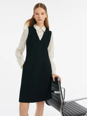Double-Layer Patchwork Women Mini Dress Stage Warm Trendy Appeal