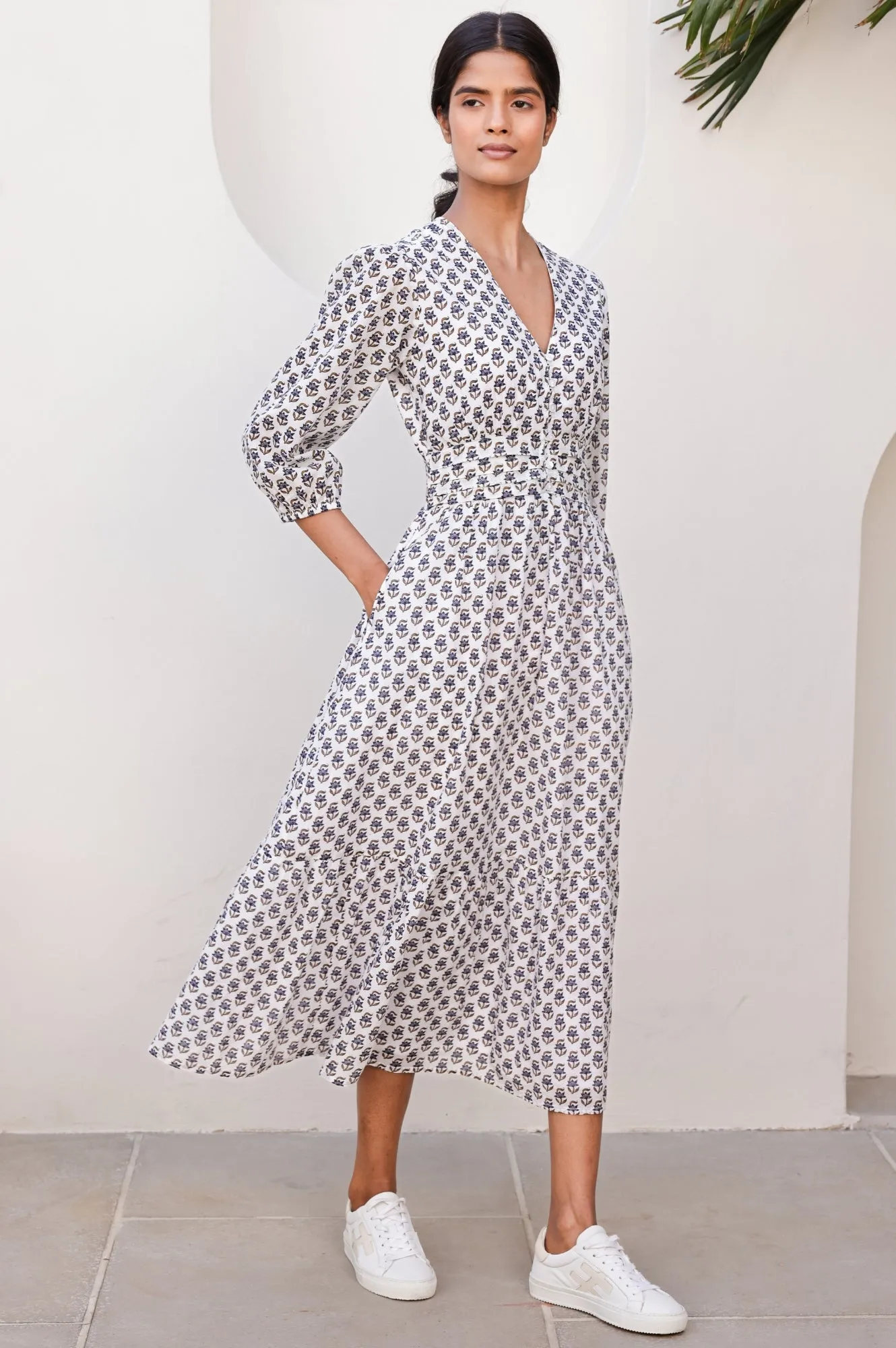Bohemian-inspired midi Fur Warm Jyoti Dress | Jasmine Neutral