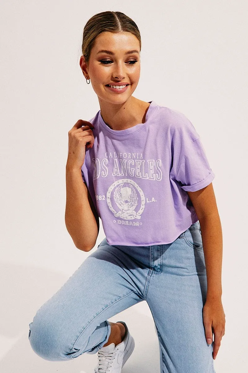 Purple Crop T-Shirt Breathable Material
