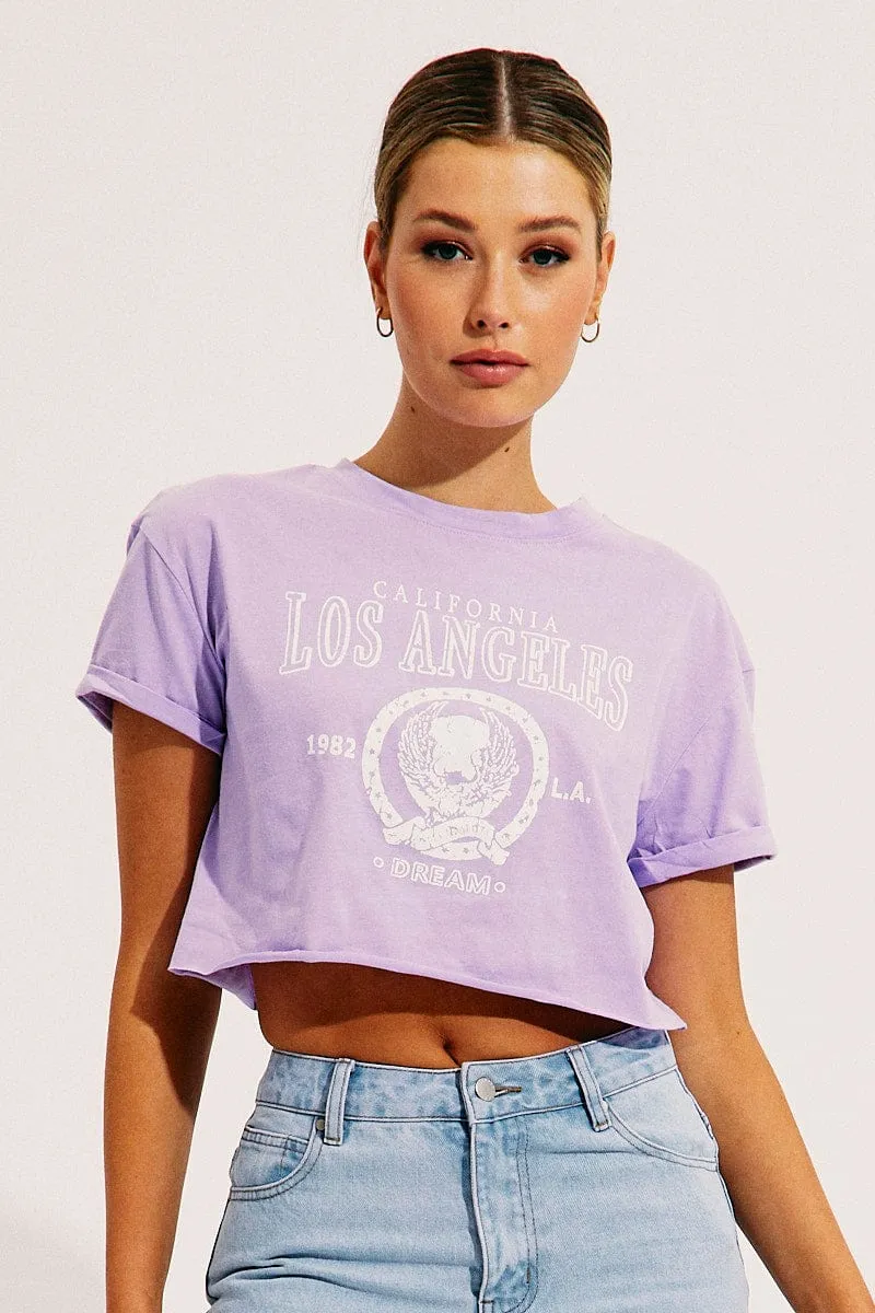 Abrasion Resistant Fabric brandable Purple Crop T-Shirt