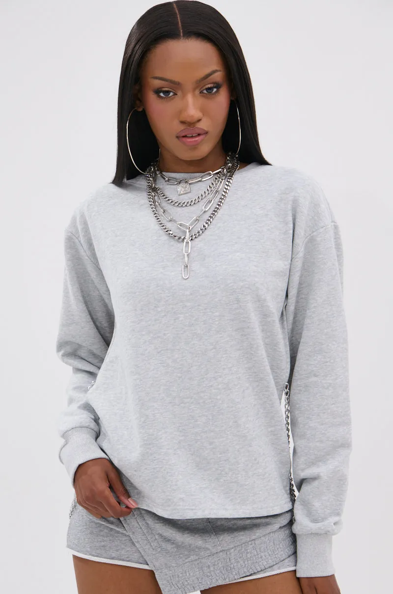 Backpacking Essential Core Sporty OPEN BACK CHAIN DETAIL SWEATSHIRT IN GREY