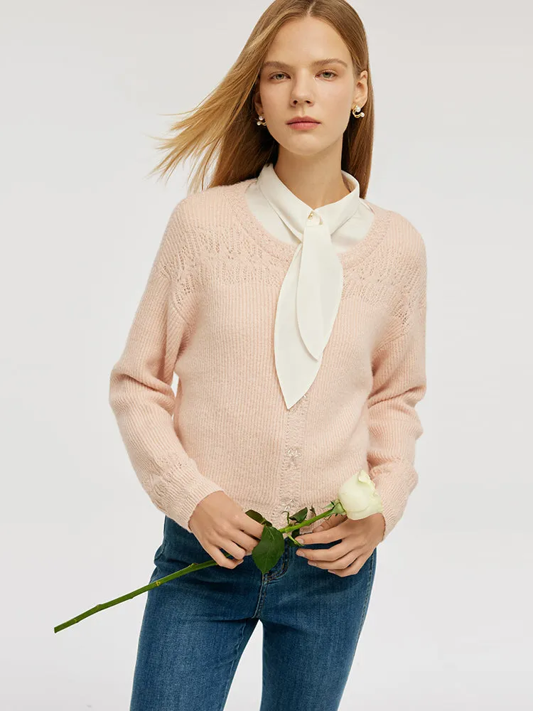 Mohair Blend Women Pullover Sweater Subtle Texture Detail Cozy Warmth