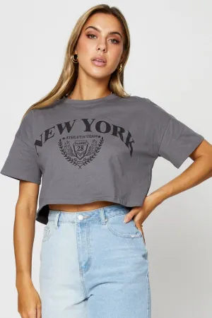 Grey Graphic T-Shirt Short Sleeve Bohemian Easy-Going Style