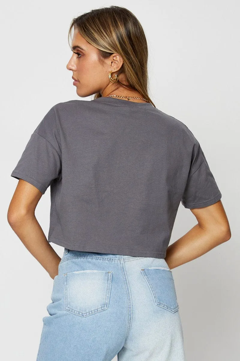 RelaxedFit Grey Graphic T-Shirt Short Sleeve