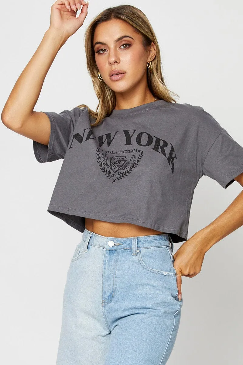 Grey Graphic T-Shirt Short Sleeve Stylish Everyday Wear Outdoor Leisure
