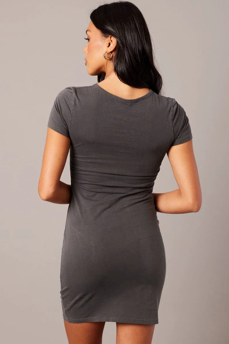 EcoConscious Production Grey Graphic Dress Short Sleeve