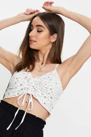 casual top Storm Core Print Jersey Ruched Floral Singlet With Drawcord