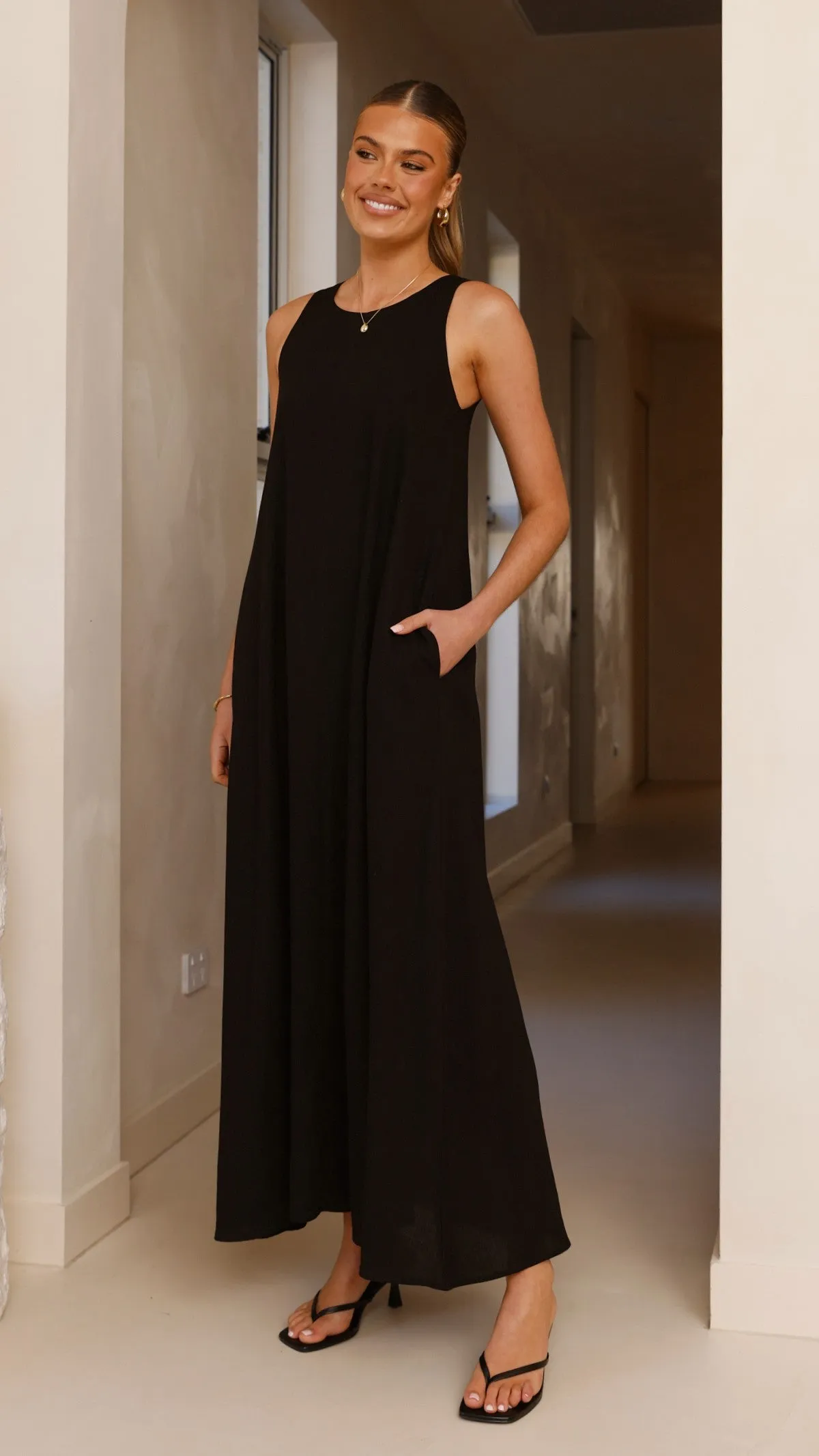 Darcy Maxi Dress - Black Sunrise Glow Flare Bottom