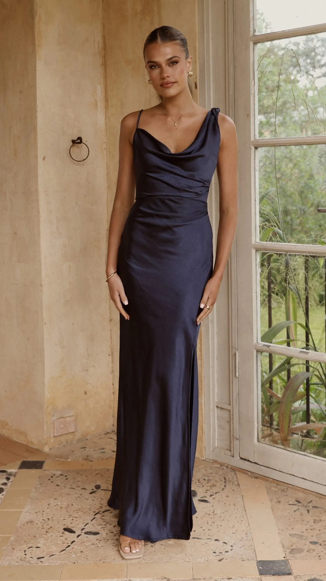 River Walk Iris Asymmetrical Maxi Dress - Navy