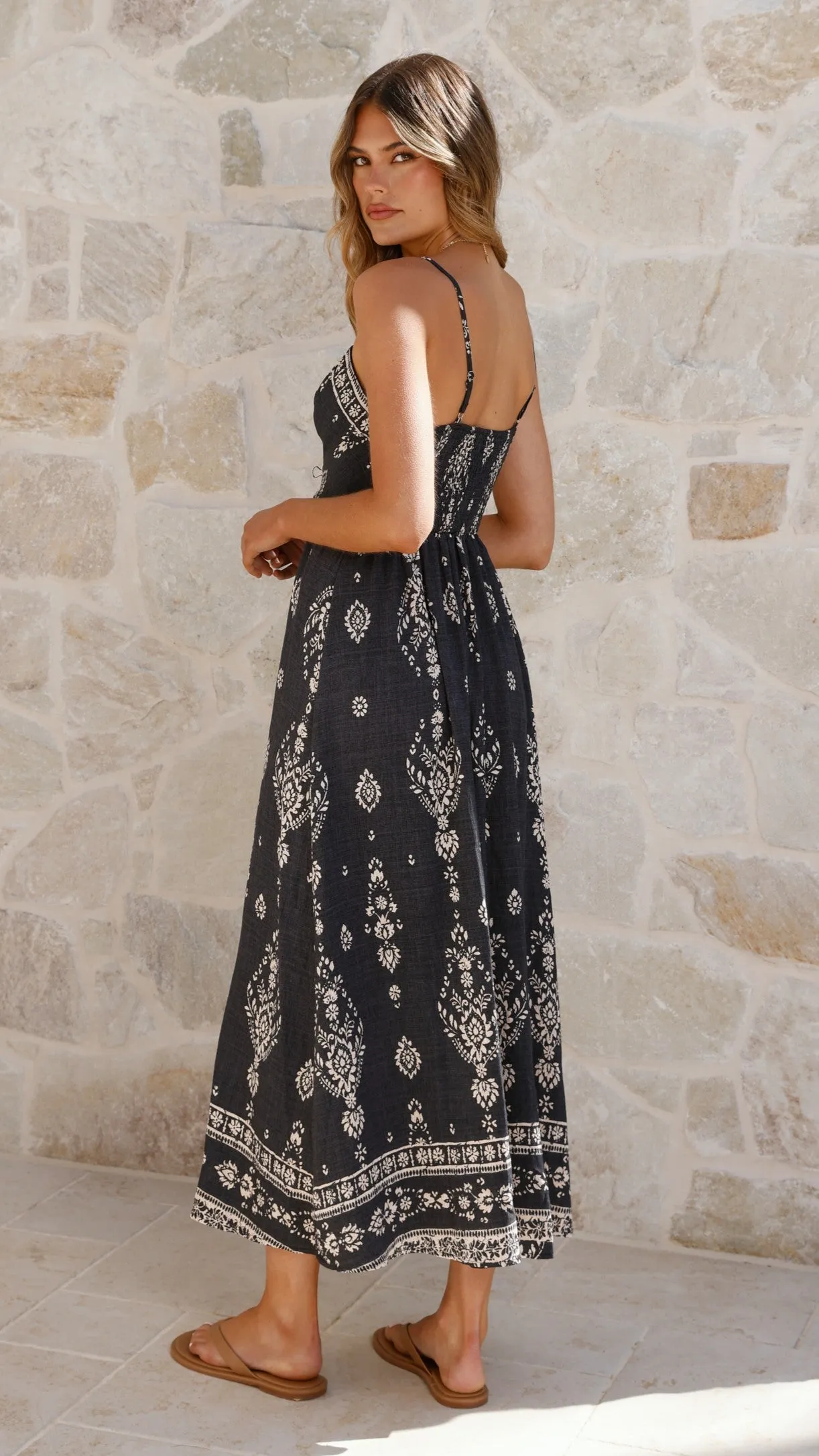Samara Maxi Dress - Black/Cream Wool Glow