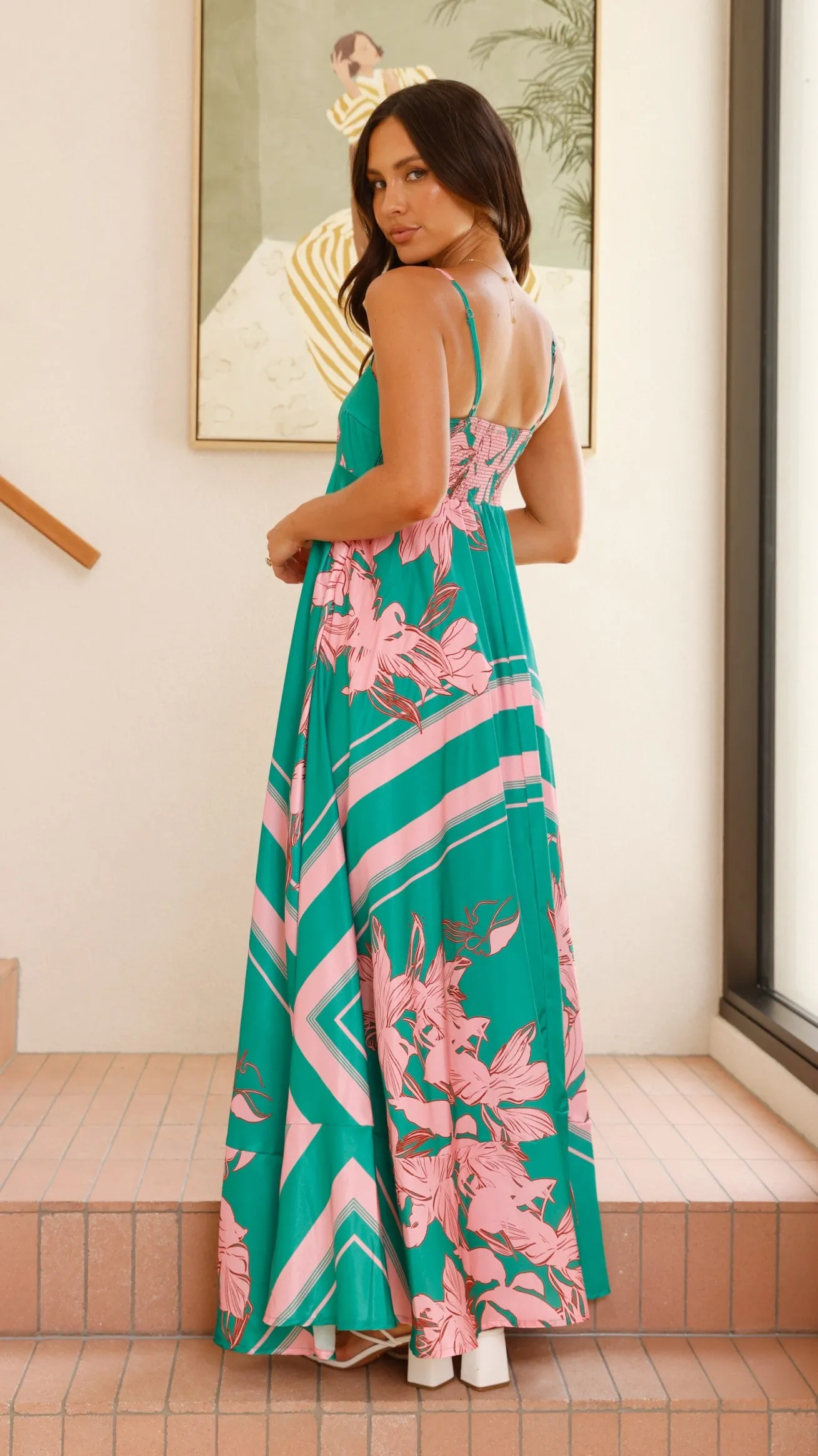Desert Glow Kaethe Maxi Dress - Green/Pink Floral