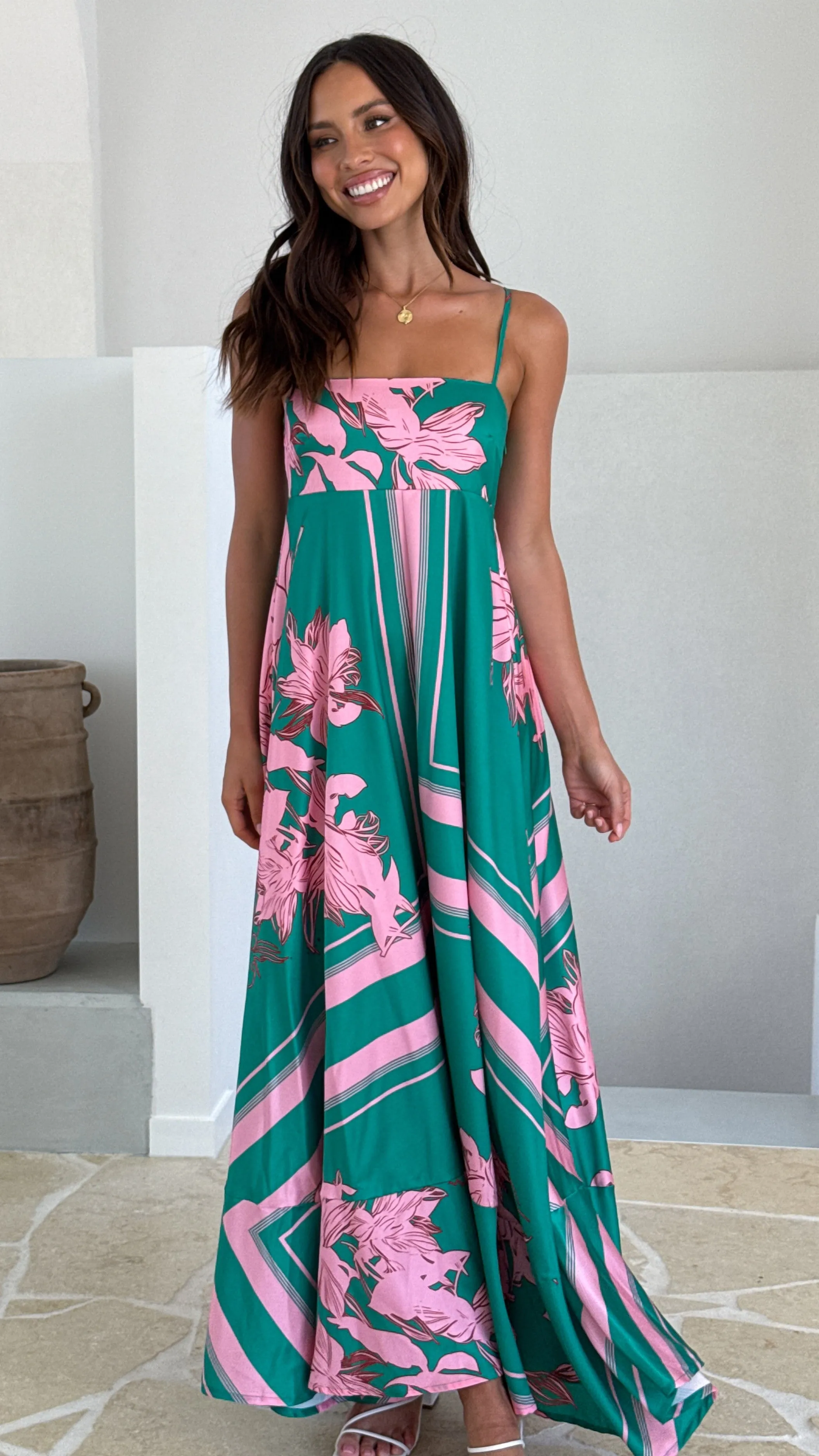 Kaethe Maxi Dress - Green/Pink Floral Blossom View