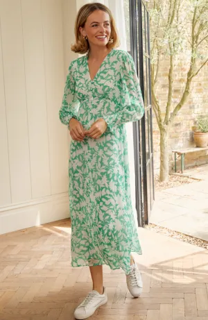 Long Sleeve Sally Anne Dress | Clematis Vines Green/Ivory Charming Fit