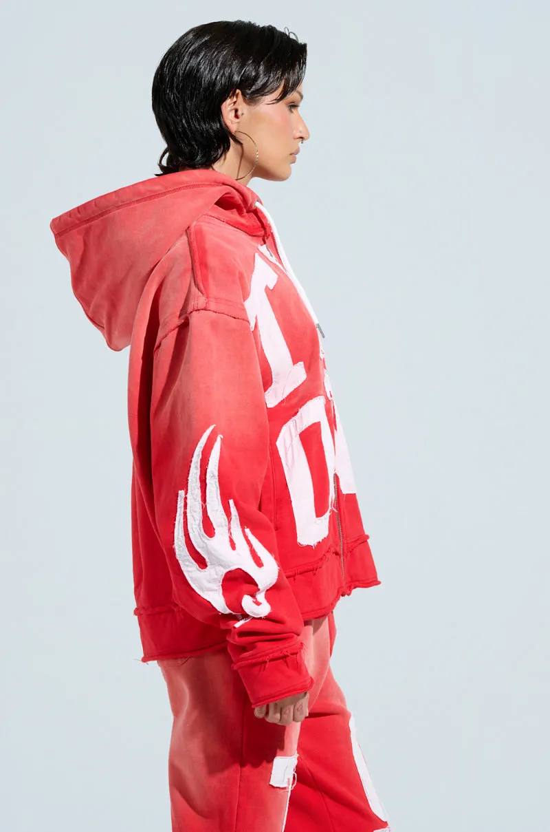 Daily Chic Comfortable Fashion ONLY ONE ZIP UP SWEATSHIRT IN RED
