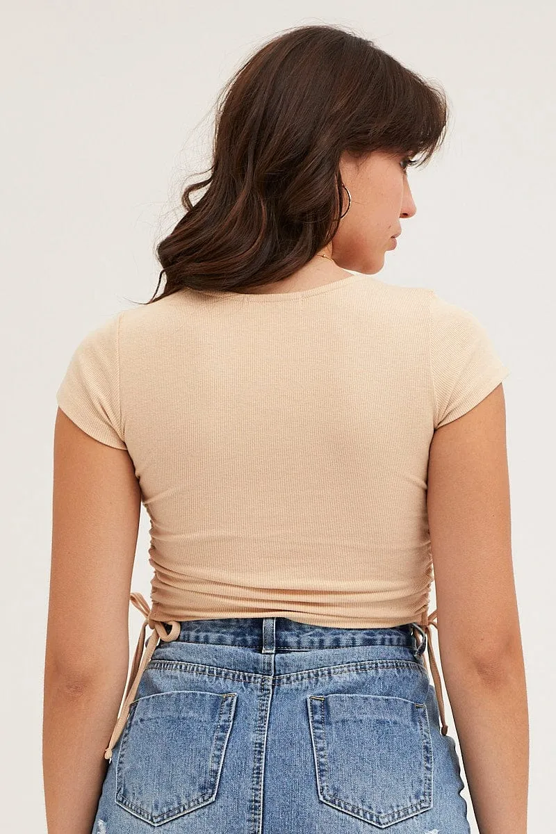 Island Vibe Beige Tie Side Baby Tee