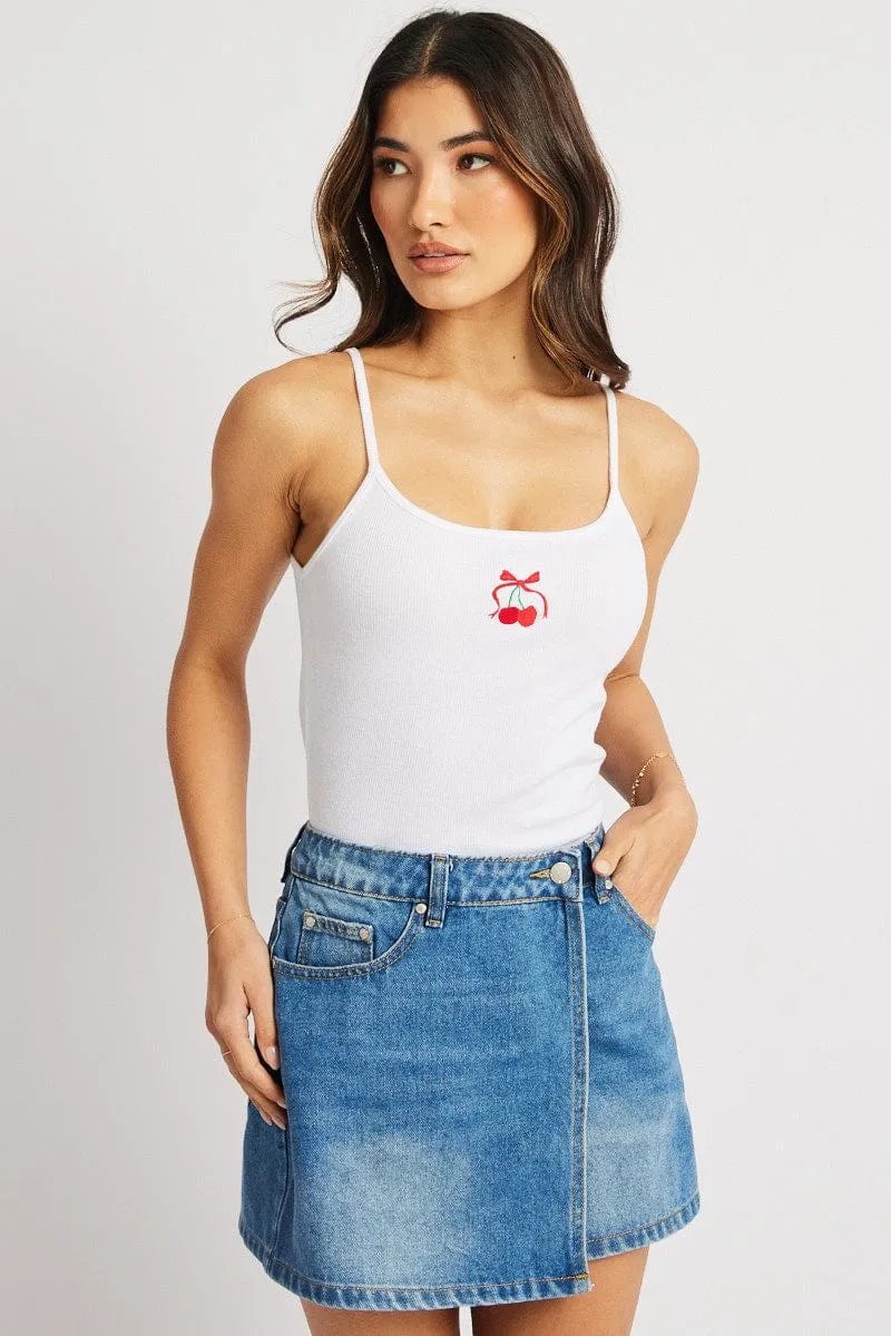 Weekend Wear HighDurabilityClothing White Graphic Singlet Top