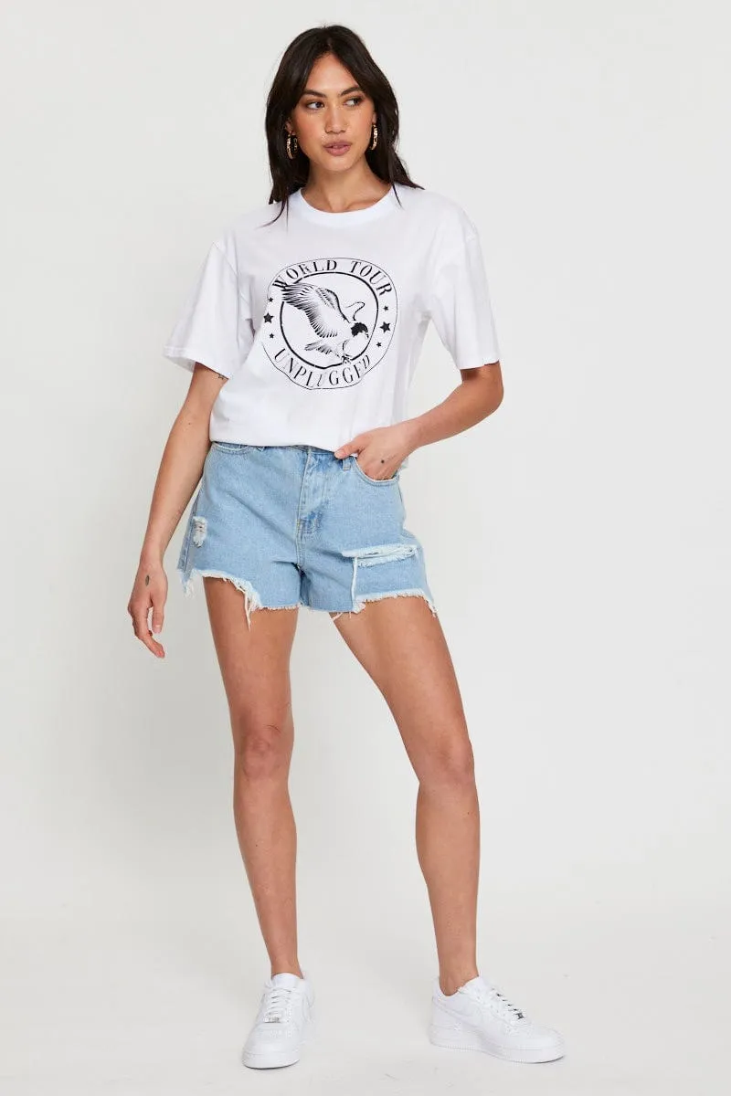 QuickReleaseClosure Pure Cotton White Graphic T Shirt Short Sleeve