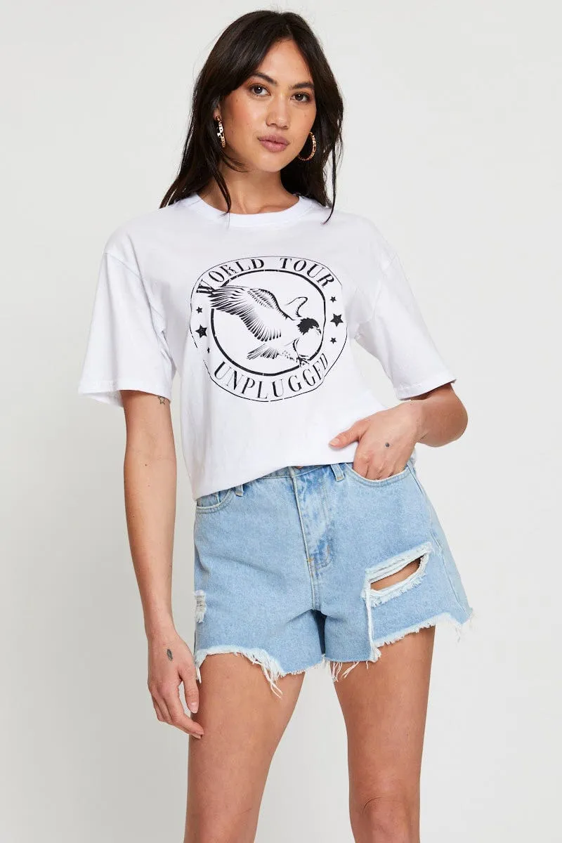 White Graphic T Shirt Short Sleeve HygroscopicFiber