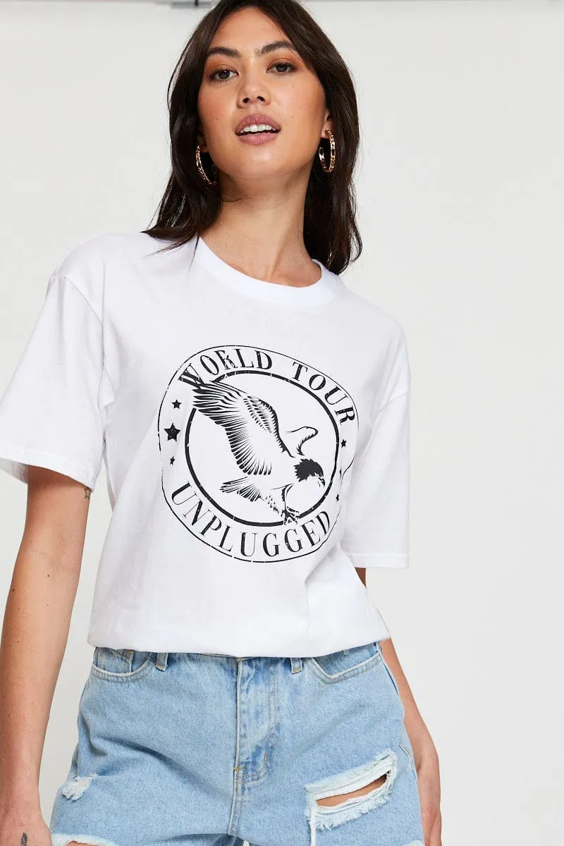 Street Style Plane Mood White Graphic T Shirt Short Sleeve