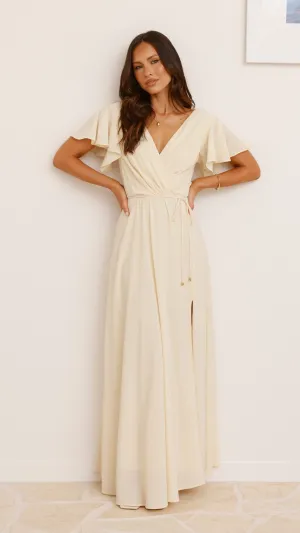 Charlize Maxi Dress - Yellow Trim Art Organza Glow
