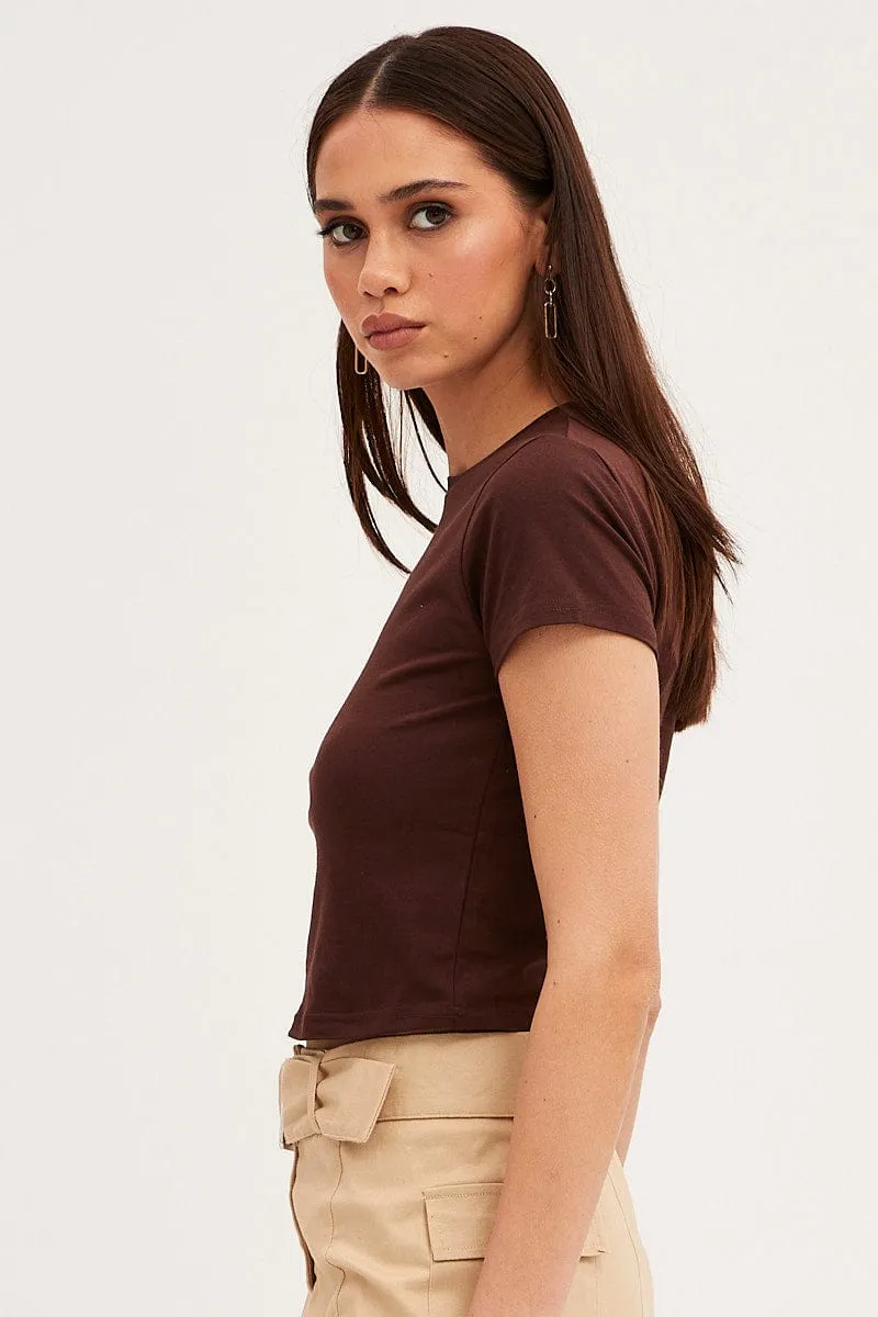 Brown Baby Tee Crew Short Sleeve Graphic Crop City Smart Look Bold colors