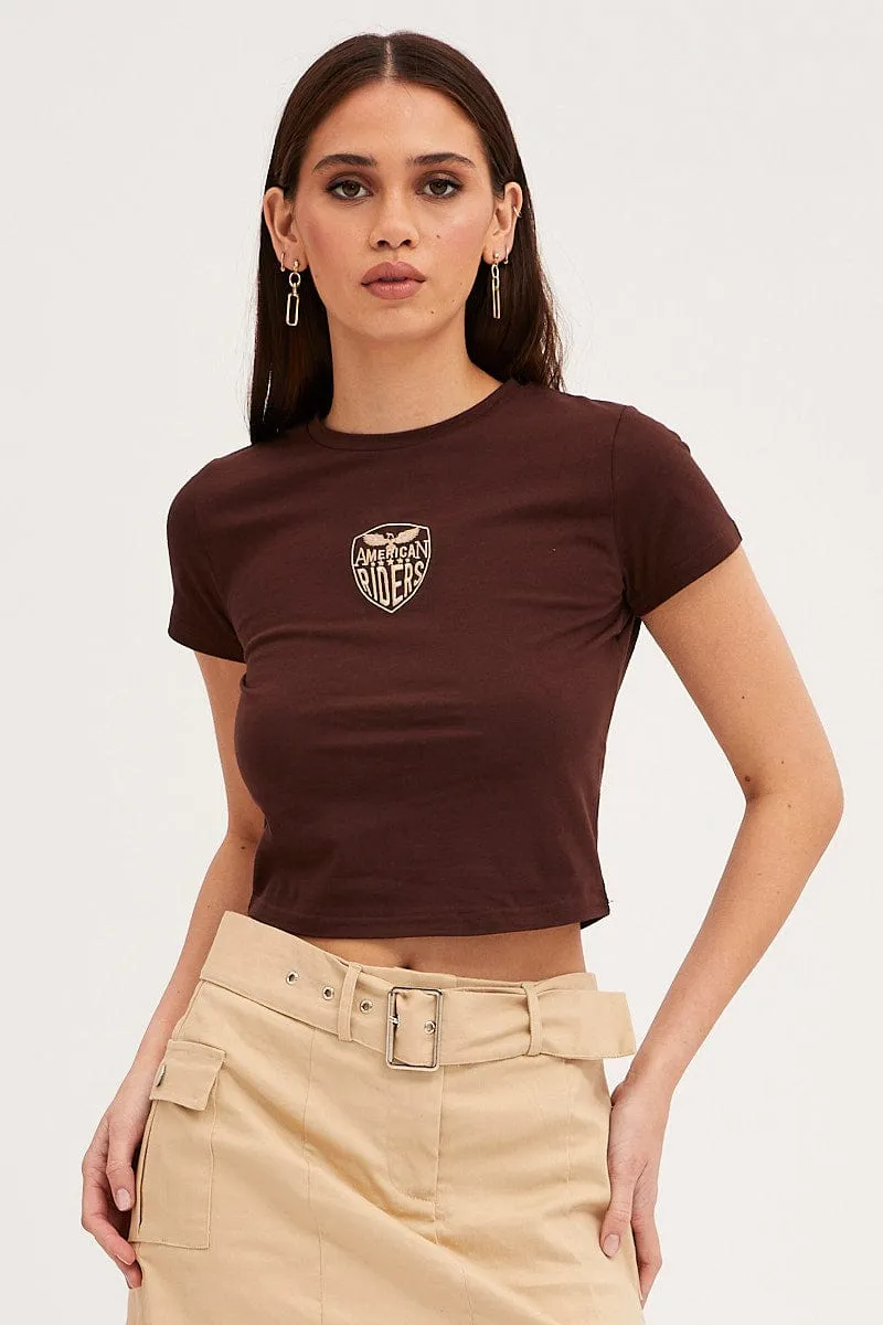 Brown Baby Tee Crew Short Sleeve Graphic Crop Timeless casual wear Minimalist Apparel