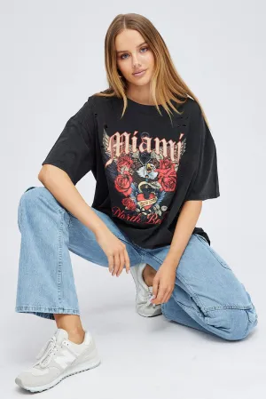 Movie Night Black Graphic Tee Short Sleeve Round Neck