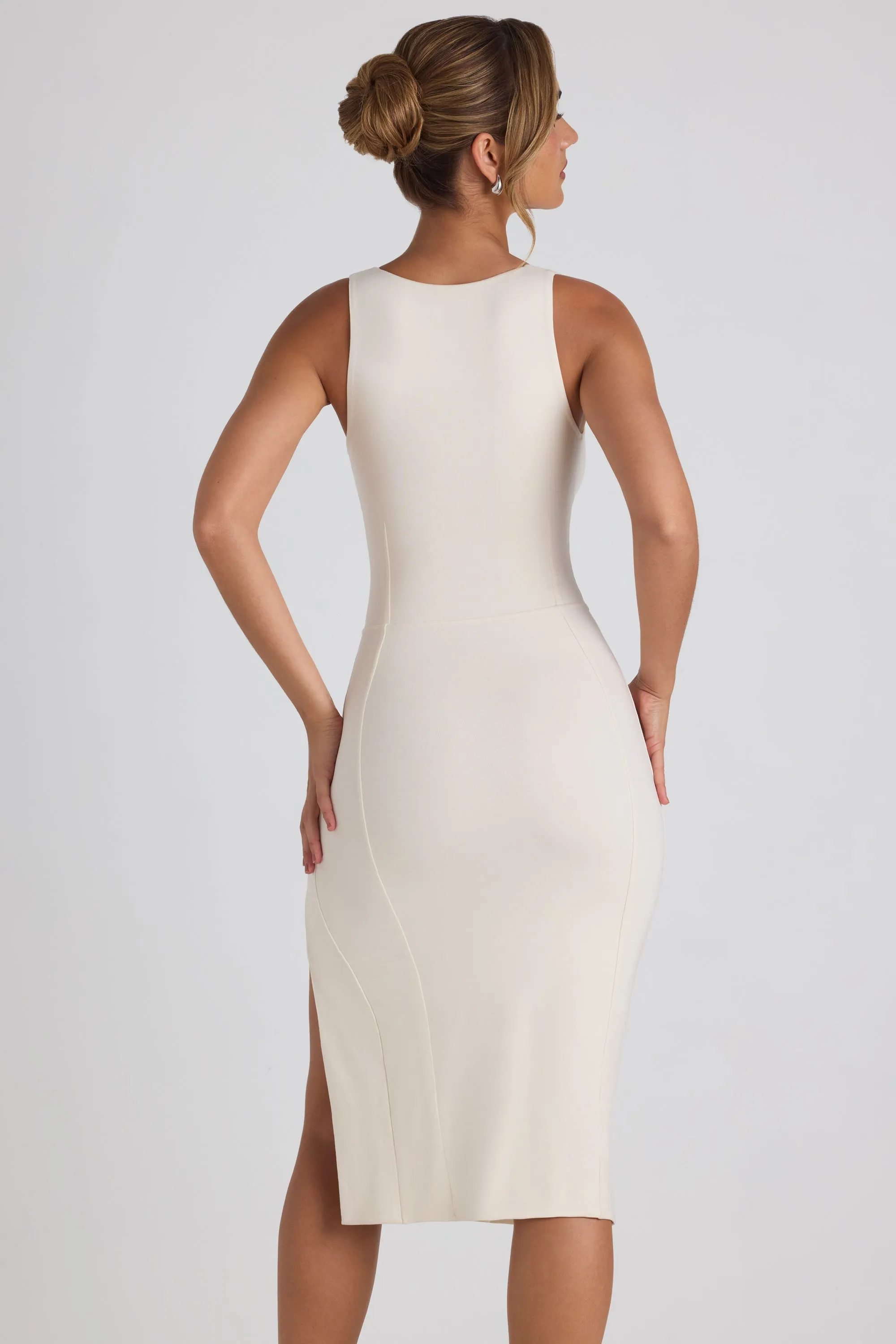Modal Bow-Detail Sweetheart-Neck Midi Dress in Ivory Charming Wardrobe